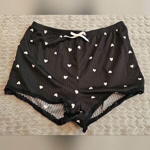 Size L Black W/White Hearts Sleep Shorts